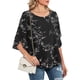 thumbnail image 3 of Qarigey Camisa de mujer Estampado de media manga Top Camisa de mujer Estampado de medio cuello Blusa informal Prendas para la parte del cuerpo hoja negra negra L, 3 of 5