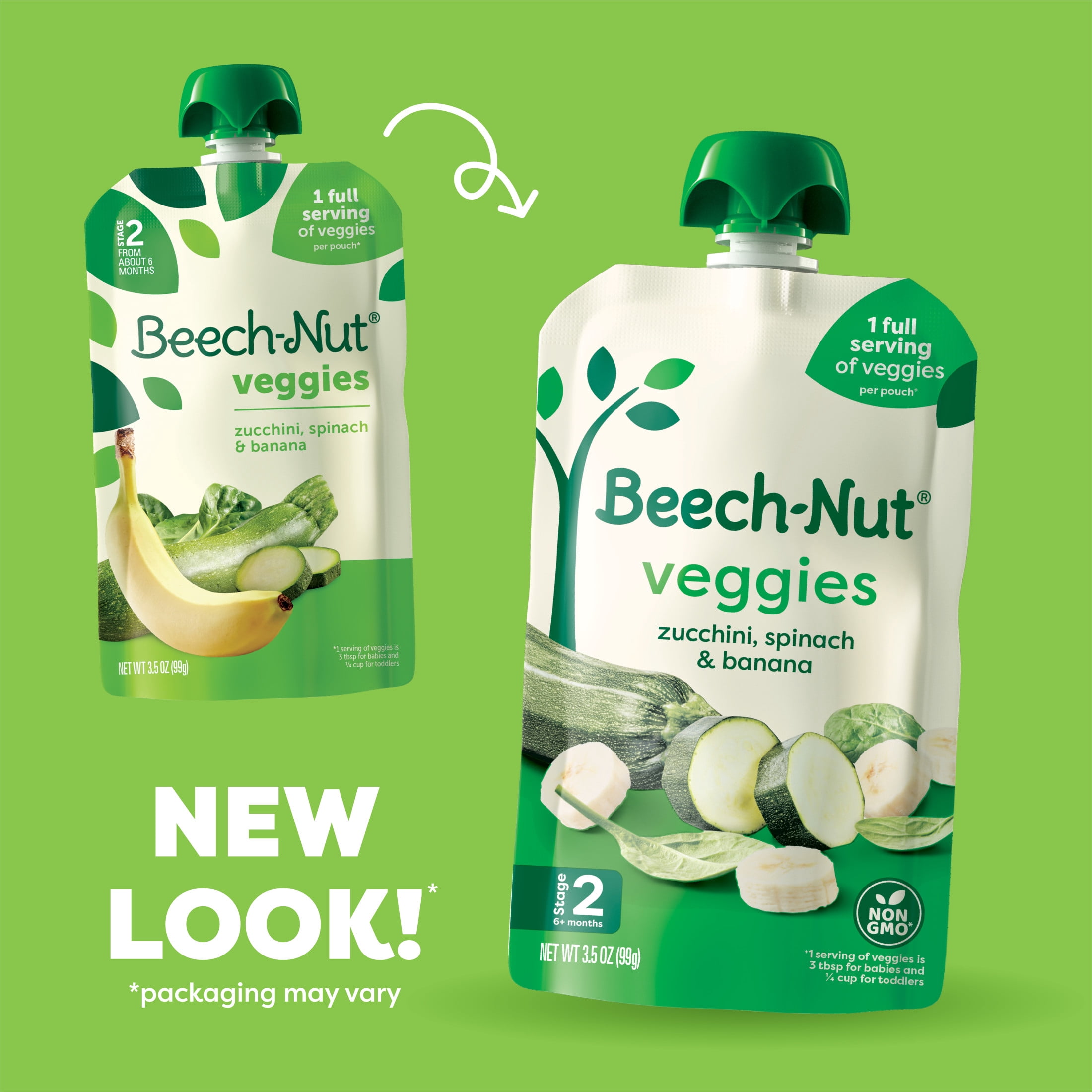 Beech-Nut Veggies Stage 2 Baby Food, Zucchini Spinach & Banana, 3.5 oz Pouch (12 Pack)