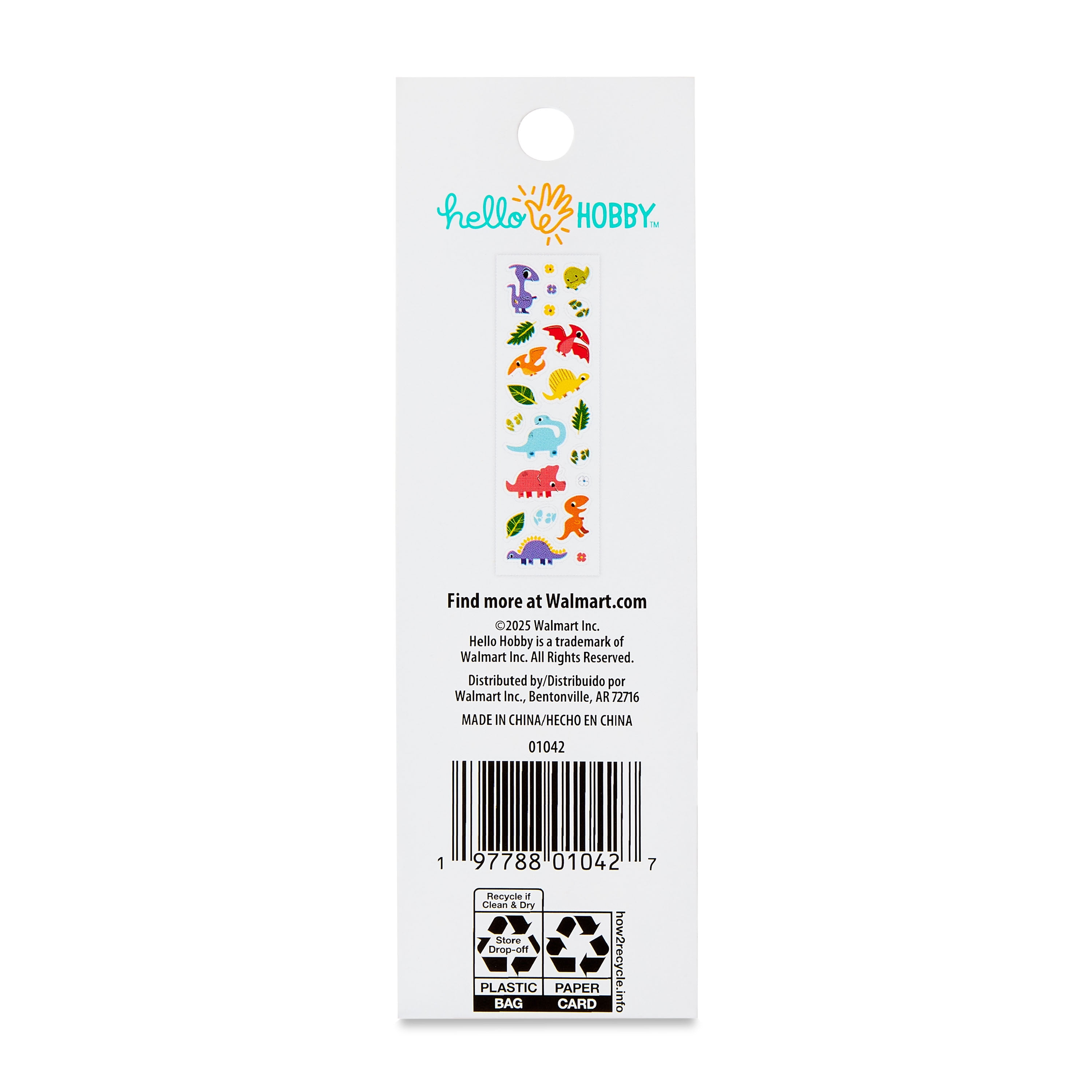 Hello Hobby Dinosaur Sticker Strip, Multicolor, Dinosaur Icons, 198 Count