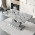 thumbnail image 3 of SUDICA 63" Rectangular Gray Faux Marble Dining Table, Glossy MDF Top with U-Shaped Base for Dining Room Kitchen, 3 of 7