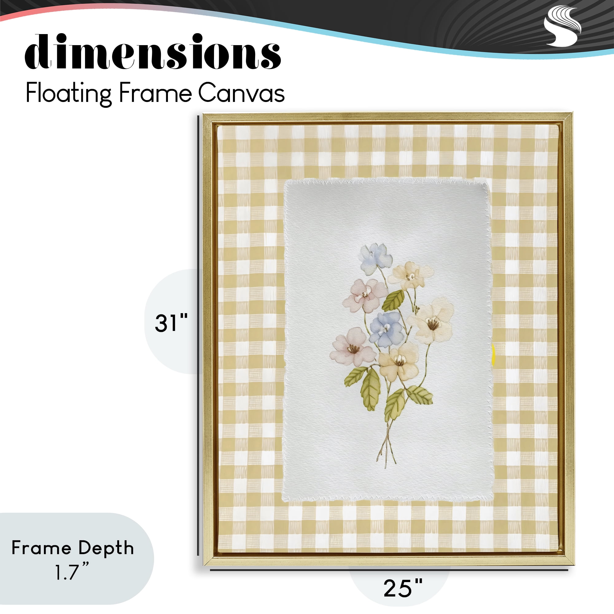 Stupell Industries Soft Gingham Flowers Gold Framed Floater Canvas Wall Art, design by Arlington Prints
