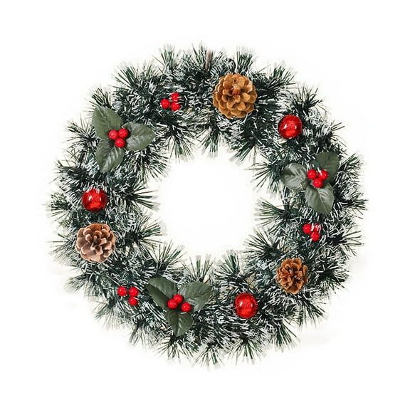 13.77 Inch Christmas Wreath with Red Berries, Pinecones & Bow - Front Door & Indoor/Outdoor Decor for Xmas Season Party Home
