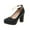 Black, variant on Fesfesfes Platform Heels Womens Beaded Buckle Shallow Peep-Toe Round Toe High Heel Business Shoes 6(37)
