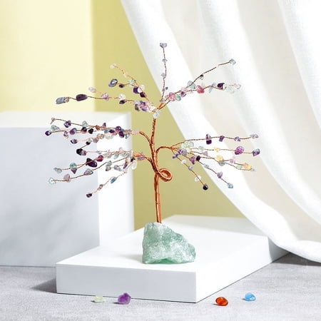ERDOUY 1 piece mixed color natural crushed stone leaf life tree ornament, green natural raw stone base handicraft home desktop ornament decoration