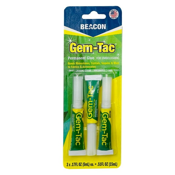 Beacon Gem-Tac Permanent Glue for Embellishing, MINI 3 Pack, 0.51 FL OZ Total, Clear