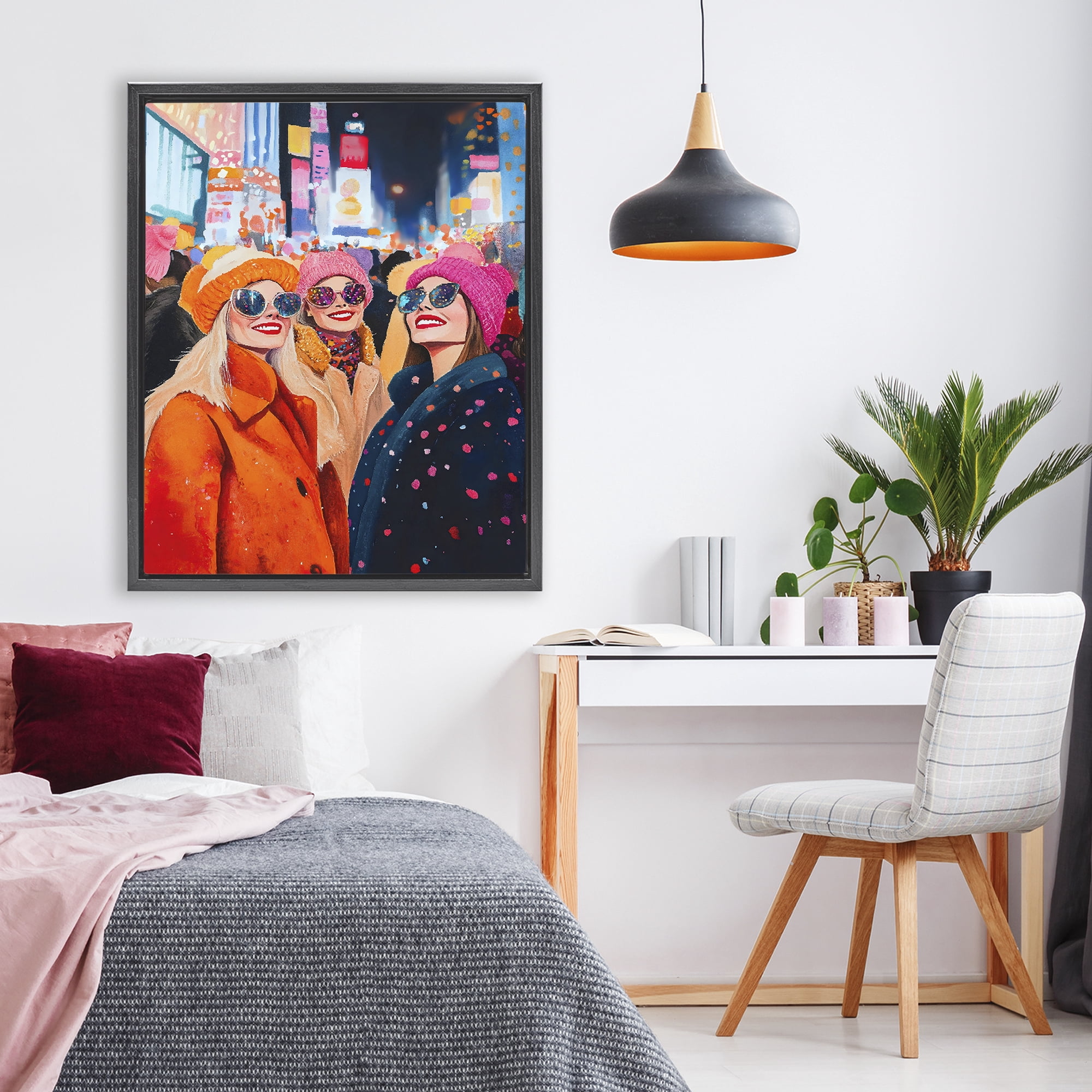 Stupell Industries New Year's Girls in City Black Framed Floater Canvas Wall Art, design by LSR Design Studio