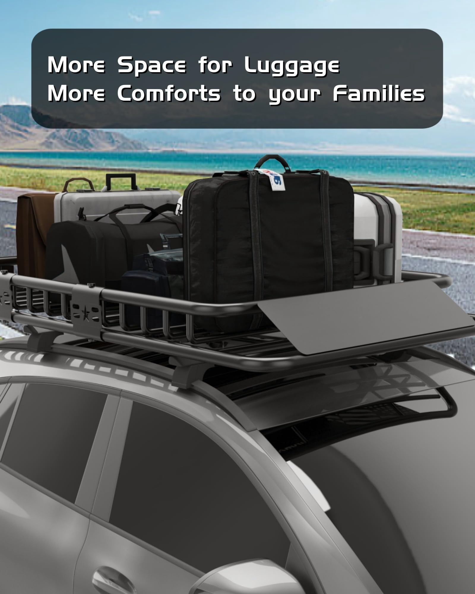 Roof Rack Rooftop Cargo Carrier Steel Basket, Car Top Luggage Holder for SUV and Pick Up Trucks - 200 lb. Capacity