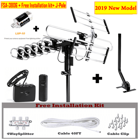 2019 Newest Model Best 200 Miles Long range outdoor antenna with 360 Degree Rotation [Free Installation Kit with J-Pole and Surge Protector] (Best Usb Modem 2019)
