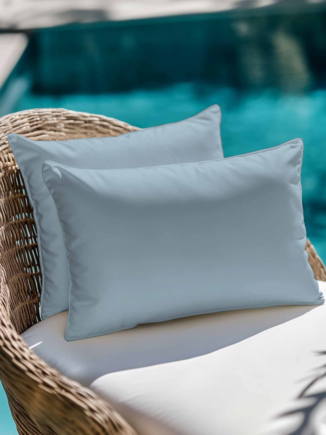 Waterproof Outdoor Throw Pillows with Inserts 12"x20" Set of 2, Sky Blue Soft Decorative Pillowcases for Couch Bedroom, Modern Pure Winter Sky Blue Pillow Covers for Sofa Living Room
