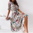 thumbnail image 4 of Leutsin Robe d'Été Décontractée pour Femme Grande Taille Robe pour Femme à Manches Courtes Col en V Robe Longue à Fleurs avec Ceinture, 4 of 8
