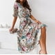 thumbnail image 4 of Vestido de moda para mujer Vestido largo floral con cuello en V y manga corta con cinturón Fridja nalpqowj4298, 4 of 9