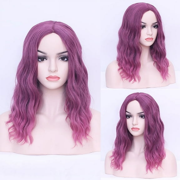 Dopi Short Wavy Bob Lace Front Wig Caps Ombre Purple Dark Root 2 Tone Synthetic Wig for Women Ash Purple Wavy 4x4 Lace Wig 14 Inch