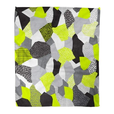Jsdart Throw Blanket Warm Cozy Print Flannel Abstract Collage Of Retro 80 Memphis Patterns In Black Grays And Neon Yellow Comfortable Soft For Bed Sofa And Couch 50x60 Inches Walmart Canada