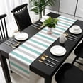 thumbnail image 5 of Turquoise Gray Striped Table Runner Cotton Linen 108 Inch Holiday Dresser Scarves, Farmhouse Stripe Art Tablerunner for Kitchen Coffee Dining Bedroom Home Living Room Dinner Scarf Décor 13''x108'', 5 of 9