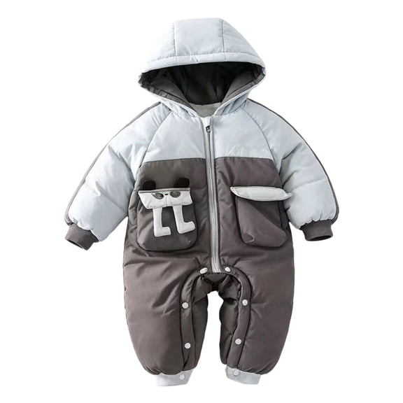 OJSFQUFP Baby Winter Snowsuit Hooded Padded Jumpsuit Color Block Cute Pocket Design Warm Cold Weather for Toddler Boys Girls