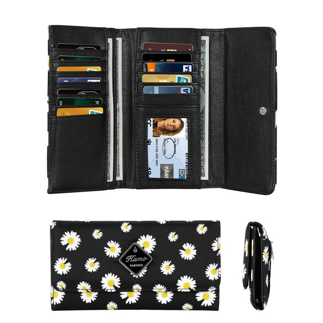 Women's Wallet - Slim Leather ID Credit Card Holder Long Wallet with 12 Card Slots Purse