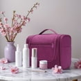 thumbnail image 3 of Large Hanging Travel Toiletry Bag Dopp Kit with Hook Cosmetic Makeup Organizer with Brush Holder Water-Resistant Bathroom for Women Men, Purple, 3 of 8
