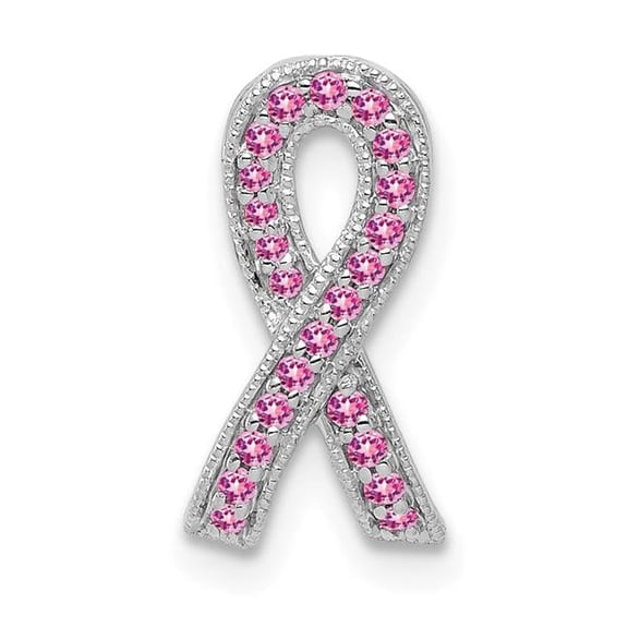 Finest Gold 14K White Gold Pink Sapphire Awareness Ribbon Pendant