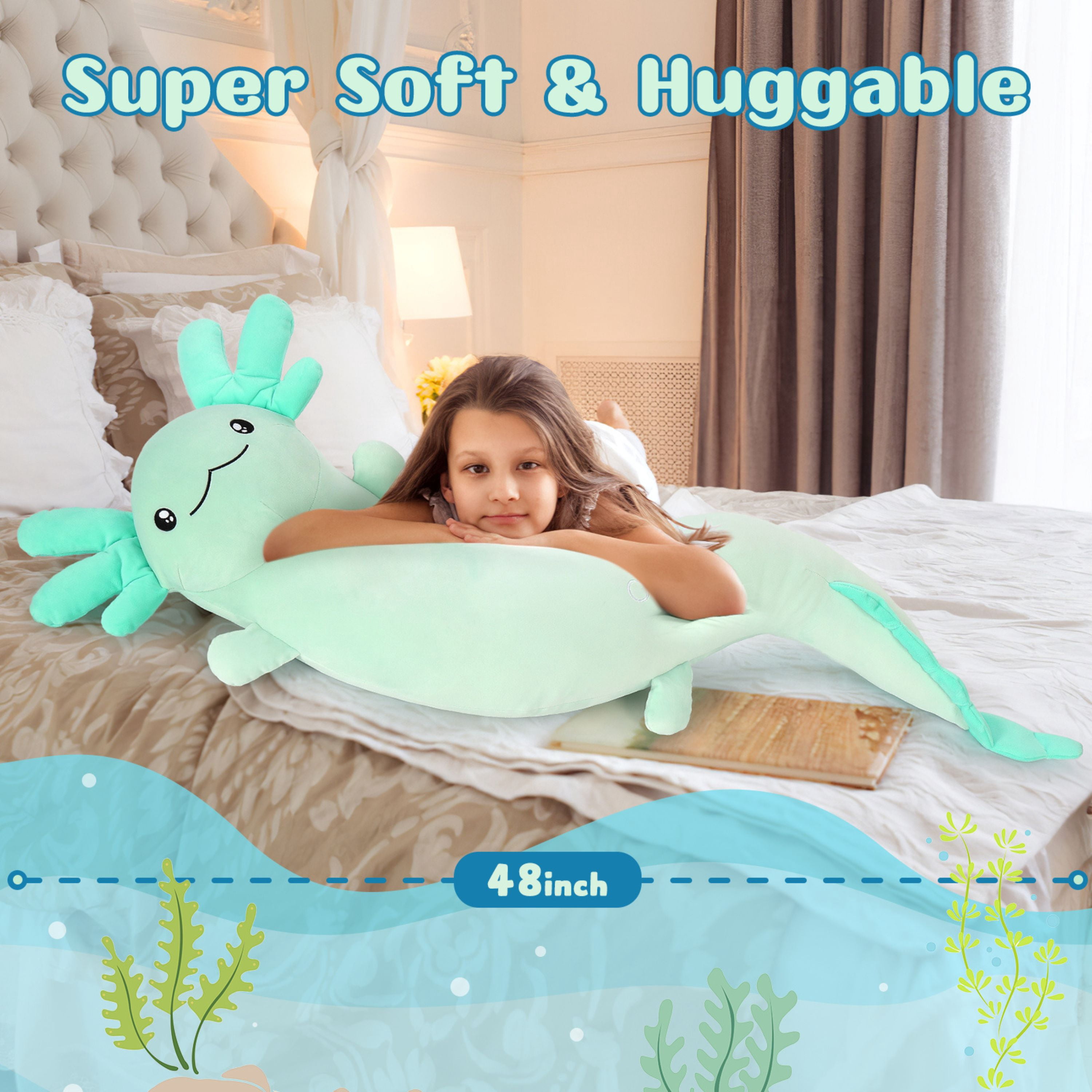 Tezituor 48'' Axolotl Stuffed Animal Giant Stuffed Axolotl Glow in The Dark Plush Toy