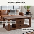 thumbnail image 3 of MINCETA Coffee Table,Modern Wooden Rectangle Coffee Tables with Storage,2 Drawer Center Table for Living Room,Walnut, 3 of 6