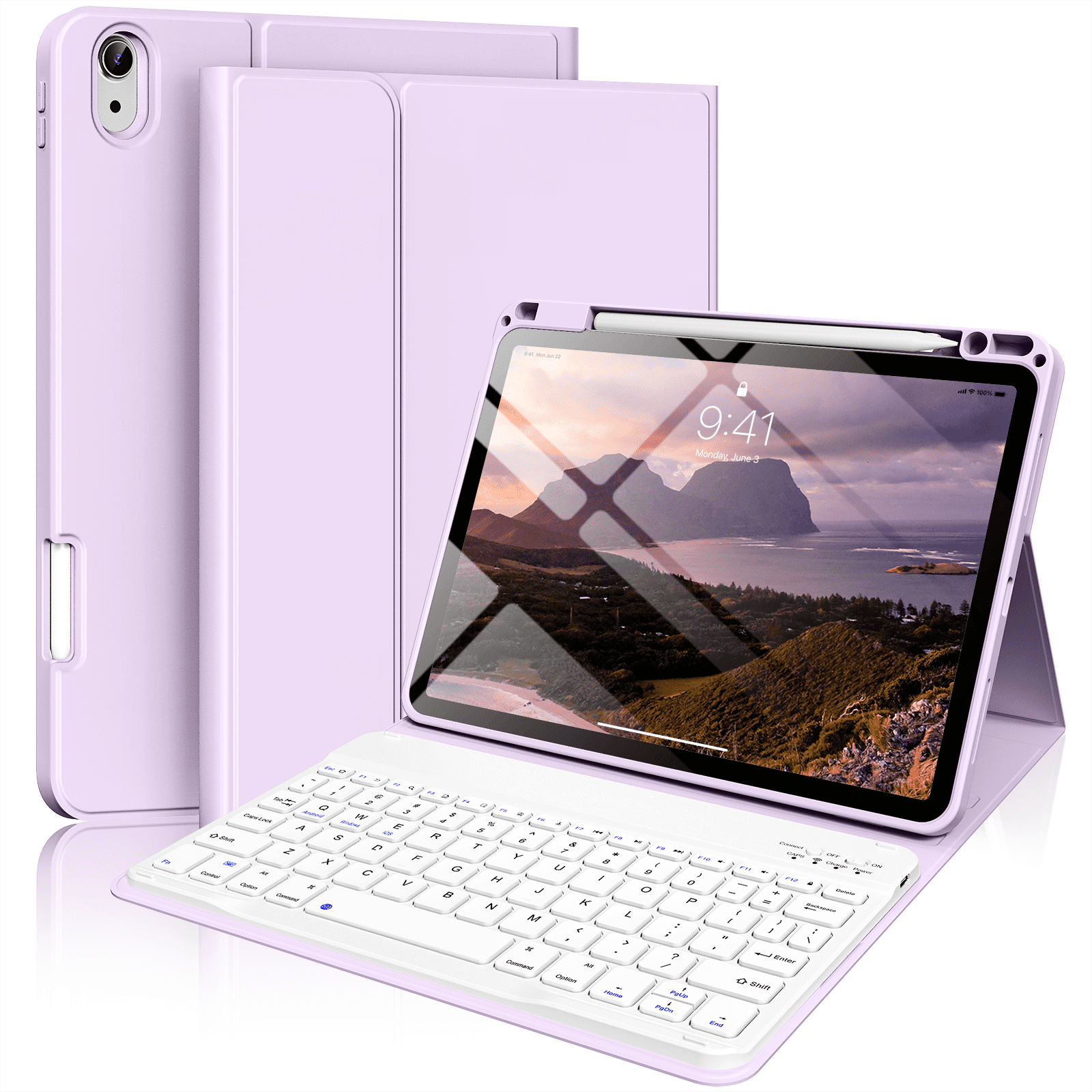 Kenke Keyboard Case iPad Air 11 Inch M4/M3/M2 (2026/2025/2024), iPad Air 5/4th Gen (2022/2020) 10.9 Inch, Detachable Bluetooth Keyboard Rechargeable with Right Side Pencil Holder & Groove, Purple