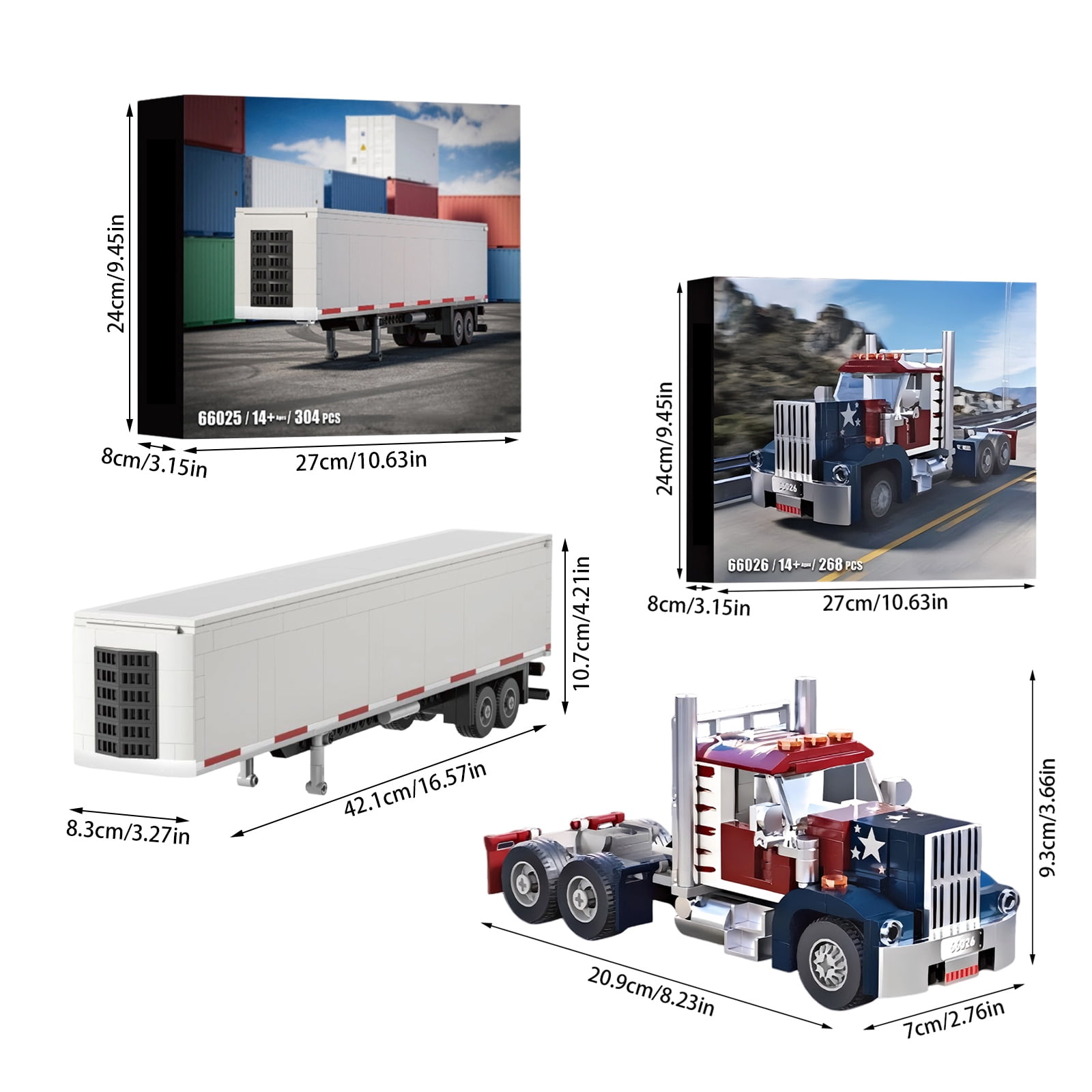 Jollyzo 572PCS American Semi Trucks Building Blocks Set, Big Rig Tractors Truck Kits, Transport Vehicle Cars Toys, DIY Semi-Trailer Transport Truck Model Kit, Collectible Construction Toy for Boys