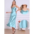 thumbnail image 2 of DARING DIVA Satin V Neck Spaghetti Strap Silky Maxi Dress M Light Blue, 2 of 6