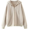 thumbnail image 1 of Women's Zip Up Long Sleeve Oversized Drawstring Hoodie Hooded Sweatshirt,Apricot,M, 1 of 6