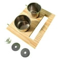 thumbnail image 4 of Comedero para pájaros, bebedero para jaula, cuenco de acero inoxidable para mascotas, percha de madera para animales Copa doble, 4 of 7