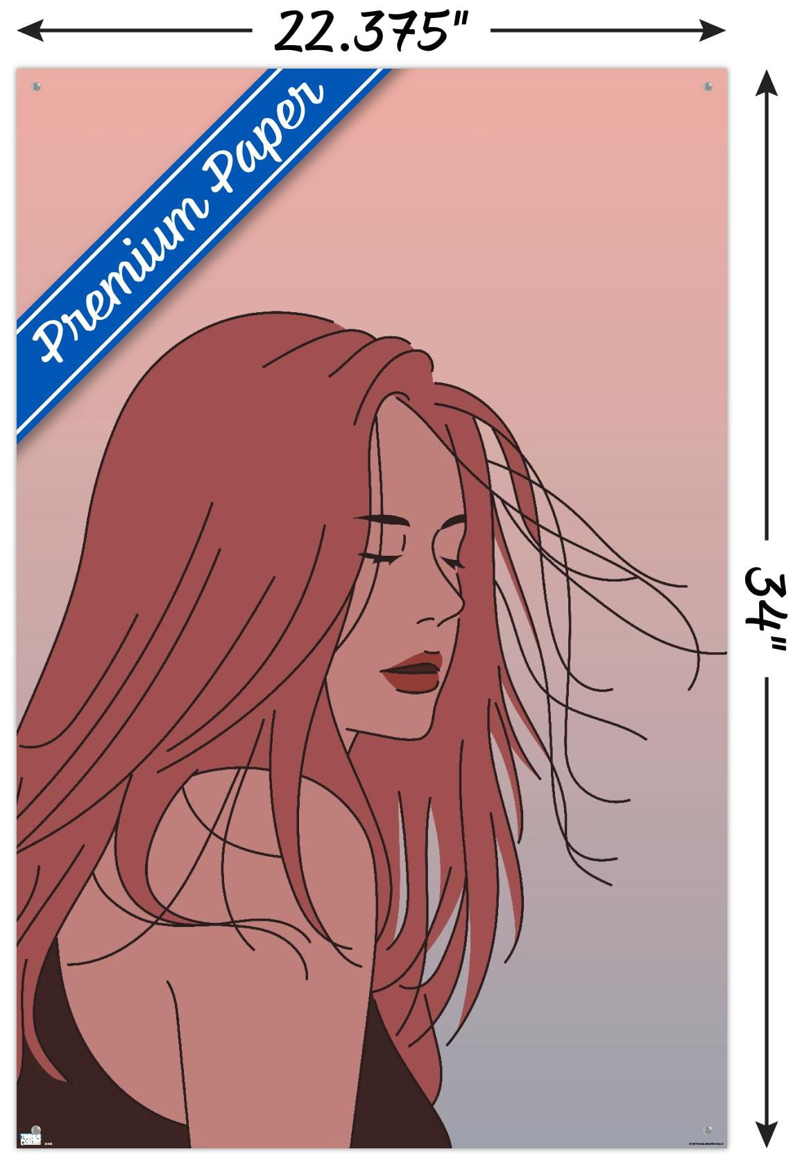 Hand Drawn Woman With Blowing Hair Wall Poster with Pushpins, 22.375" x 34"