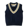 thumbnail image 3 of LOCHEX Boys Sweater Vest Cable Knit V-Neck Knitted Uniform Thick Sleeveless Pullover V-neck Striped Print Waistcoats Outfits,Black 8-9, 3 of 7
