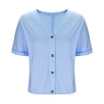 thumbnail image 4 of Daznico Women's V-Neck Button Front Blouse, Dolman Sleeve Loose Fit Casual Summer Top,L, 4 of 5