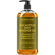 Majestic Pure Eucalyptus Mint Massage Oil - Invigorating, Refreshing, and Relaxing - Premium Massage, Made with Natural Oils - for All Skin Types - Men and Women - Made in USA - 8 fl oz