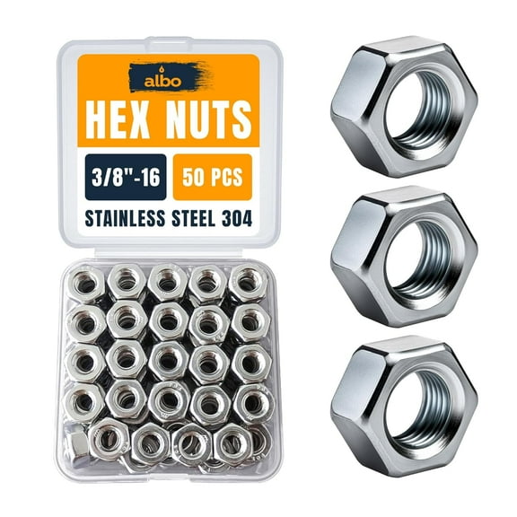 Hex Nuts Stainless Steel 304 SAE 50 PCS 3/8"-16