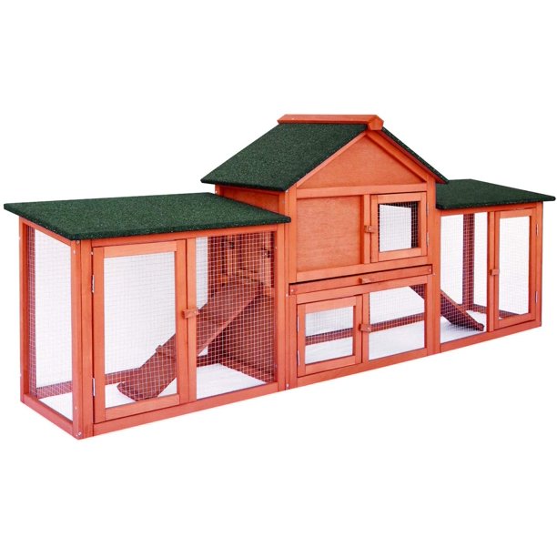 LAZY BUDDY 82.7'' Large Rabbit Hutch, Wooden Rabbit Cage Outdoor