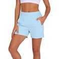 thumbnail image 2 of Only Moment Women's Drawstring Sweat Shorts Polyester,Spandex Summer Elastic High Waist Soild Color Lounge Pants Casual Comfy Workout Gym Shorts with Pockets Womens Shorts Athletic Light Blue,S, 2 of 8