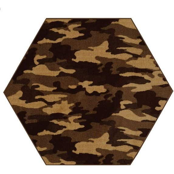 Camouflage Take Cover Area Rug for Living Room, Dining Room, Kitchen, Bedroom, Kids, Made In USA - 7' Hexagon