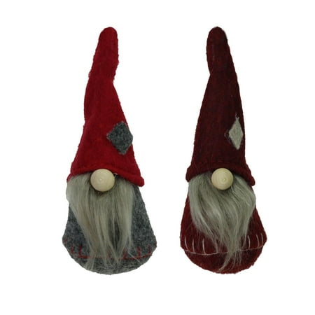 Santa Hanging Ornament - Set of 2 Gray Burgundy and Red Santa Gnomes Hanging Christmas Ornaments 4.75