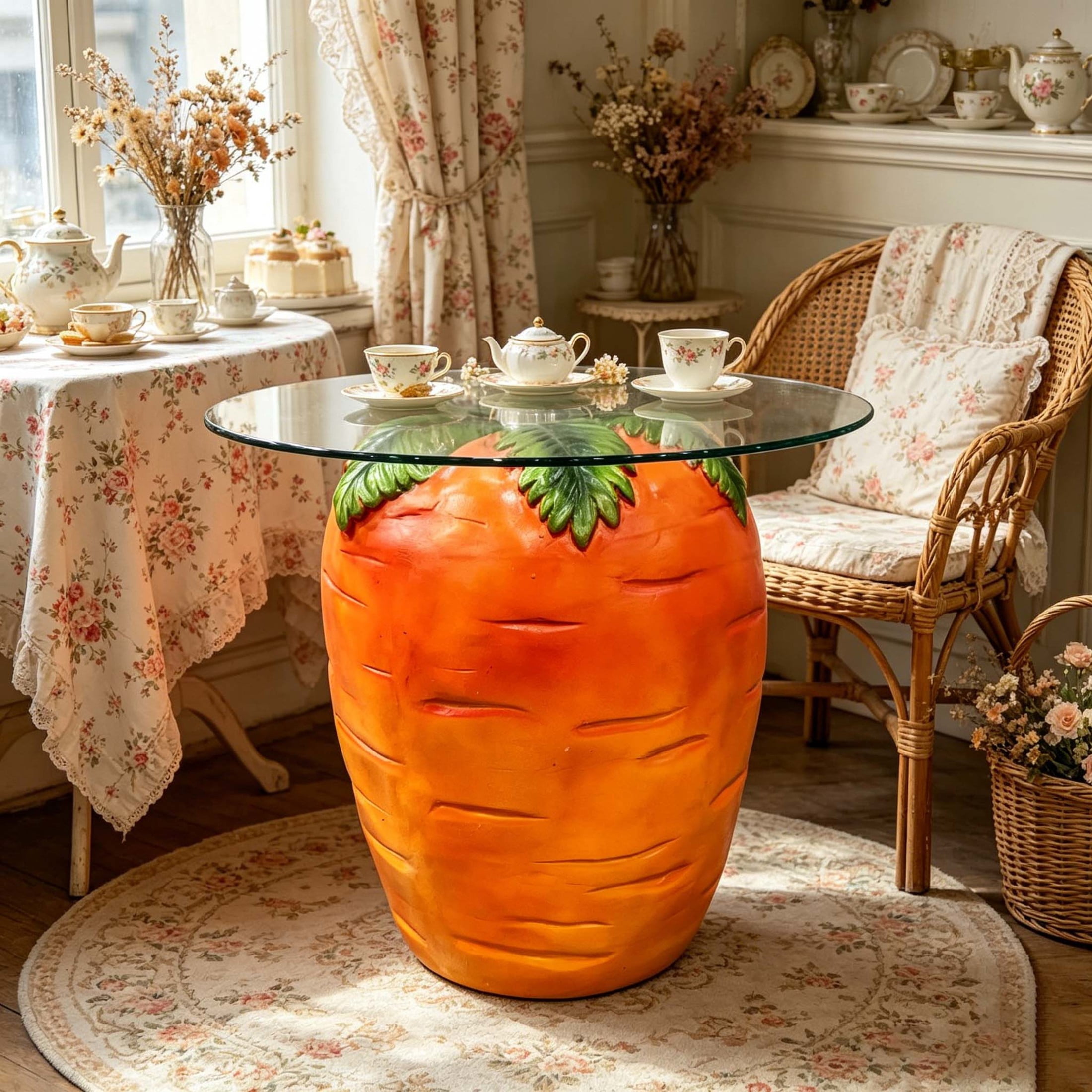 Noble House Novelty Carrot Shaped Side Table with Tempered Glass Top & Weatherproof Resin Base, Home Decor, Orange