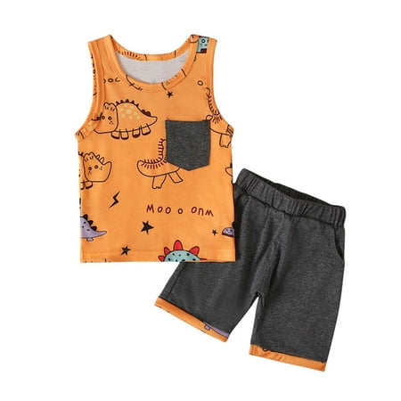 

Fesfesfes Toddler Kid Baby Boys Summer Sleeveless Dinosaur Print Top Shorts Clothes Set