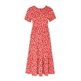 thumbnail image 3 of BRGZLK Women's Summer Floral Dresses Daily Fashion Print Round Neck Short Sleeve Casual Boho Maxi Beach Flowy Dresses Red M, 3 of 4