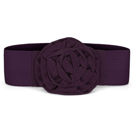 Unique Bargains Purple Flower Buckle Elastic Nylon Waist Belt for