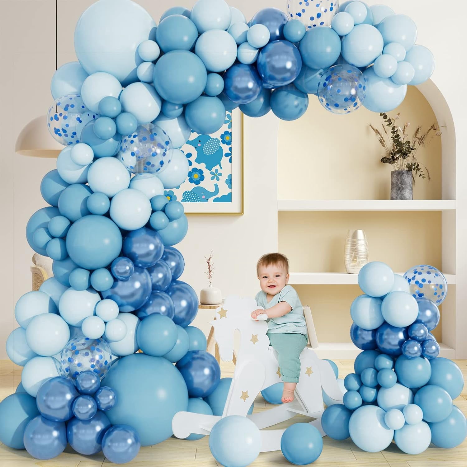 NestE - Baby Blue Balloon Arch Garland Kit, Metallic Macaron Pastel Light Blue Confetti Balloons, Different Sizes Balloons for Baby Shower, Birthday, Wedding, Ocean Themed Party Decoration