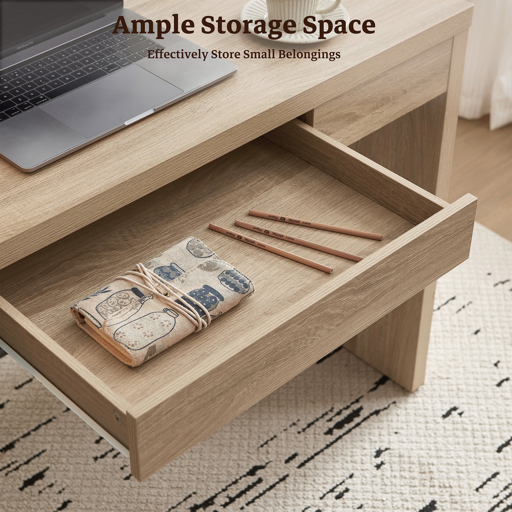 SICOTAS 47.4 inch Computer Desk with Drawer, Wood Writing Desk, Small Study Table for Home Office in Light Oak