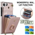 thumbnail image 4 of ELEHOLD for Samsung Galaxy S21, Shockproof PU Leather Case with Rotation Ring Stand Adjustable Shoulder Strap,Card Slots Stand RFID Blocking Protective Case Cover, rosegold, 4 of 8
