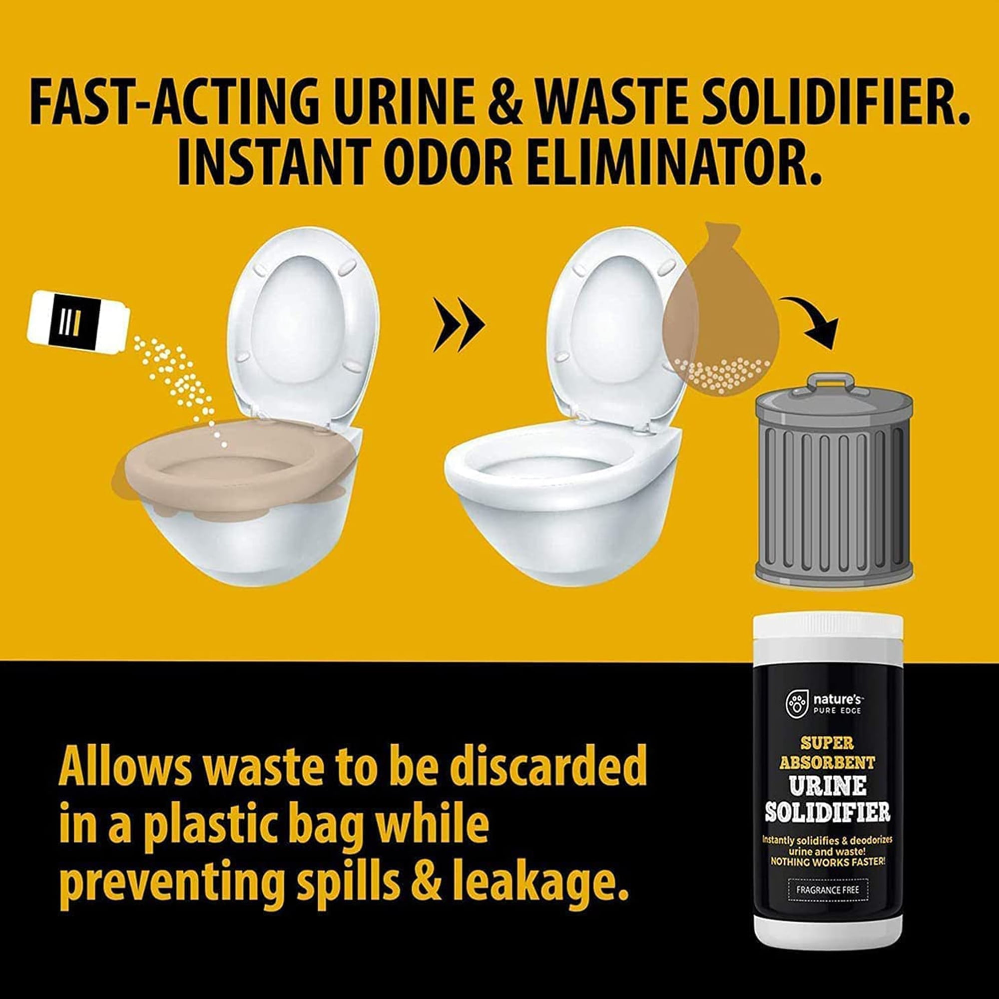Nature's Pure Edge 2‑lb Urine Solidifier & Absorbent Gel Powder – Super Absorbent Polymer for Camping Toilets, Travel Urinals, Pet Loo & Bedpans – Fast Solidifying Granules