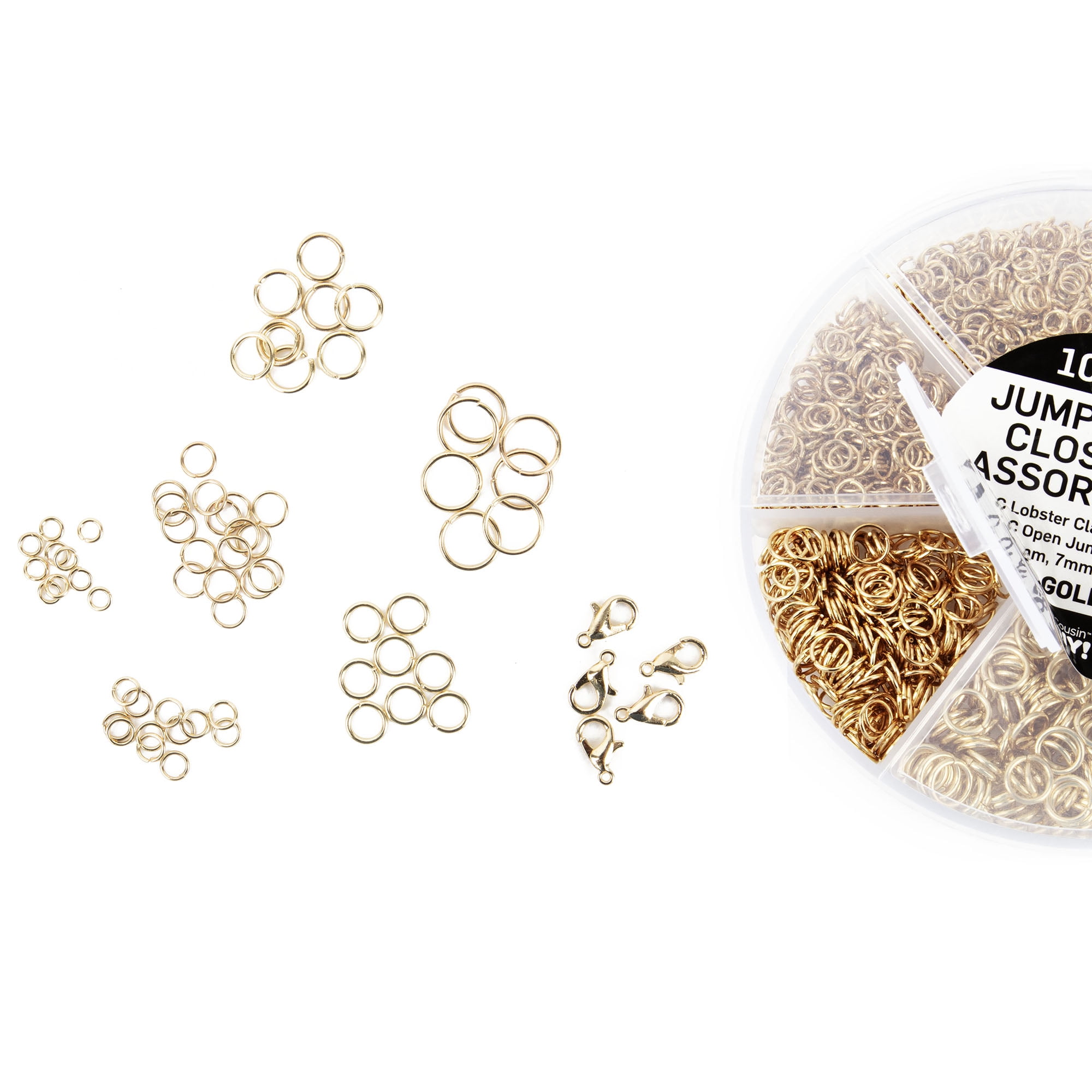Cousin DIY Gold Jump Ring Assortment with Lobster Clasps, 1030 Pc. Each, 5 Packs