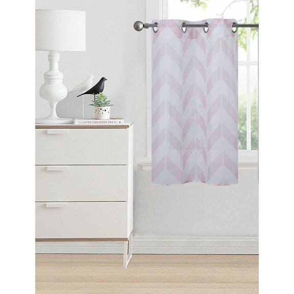 LUSCH DÉCOR 1PC C37 VALANCE CURTAIN SEMI SHEER CHEVRON ZIG ZAG GROMMET PANEL PINK /WHITE SEE THRU WINDOW PANEL KITCHEN, BATHROOM, RESTAURANT SIZE 28" WIDE X 34" LENGTH