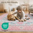 thumbnail image 4 of ODIKA 4'x6' Pink Lattice Boho Center Scroll Trellis Border Damask Vintage Washable Area Rug None for Bedroom, Reading Nook, Pet Friendly & Non-Shedding, 4 of 7