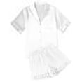 thumbnail image 2 of Ekouaer Womens Satin Pajamas Set Button Down Silk 2 Piece Pj Sets Ruffled Short Sleeve Sleepwear, 2 of 6